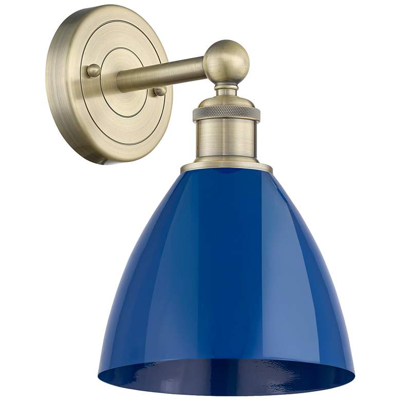 Image 1 Edison Plymouth Dome 12"High Antique Brass Sconce With Blue Shade