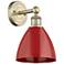 Edison Plymouth Dome 12"High Antique Brass Sconce With Red Shade