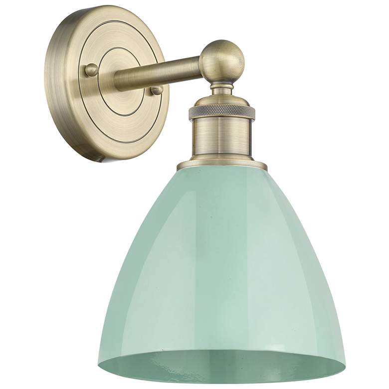 Image 1 Edison Plymouth Dome 12"High Antique Brass Sconce With Seafoam Shade