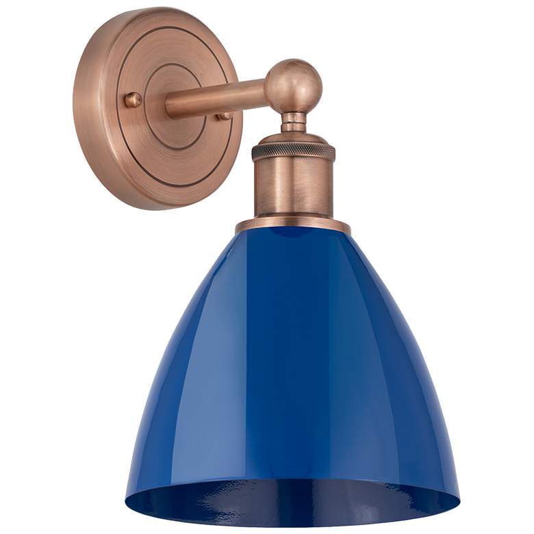 Image 1 Edison Plymouth Dome 12"High Antique Copper Sconce With Blue Shade