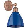 Edison Plymouth Dome 12"High Antique Copper Sconce With Blue Shade