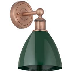 Edison Plymouth Dome 12&quot;High Antique Copper Sconce With Green Shade