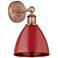 Edison Plymouth Dome 12"High Antique Copper Sconce With Red Shade