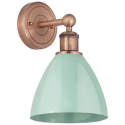 Edison Plymouth Dome 12&quot;High Antique Copper Sconce With Seafoam Shade