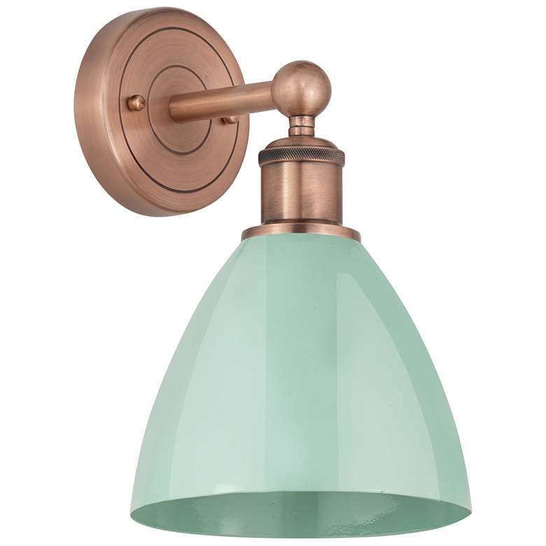 Image 1 Edison Plymouth Dome 12"High Antique Copper Sconce With Seafoam Shade