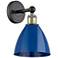 Edison Plymouth Dome 12"High Black Antique Brass Sconce With Blue Shad