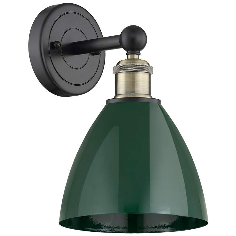 Image 1 Edison Plymouth Dome 12"High Black Antique Brass Sconce With Green Sha