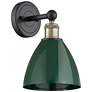 Edison Plymouth Dome 12"High Black Antique Brass Sconce With Green Sha