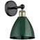 Edison Plymouth Dome 12"High Black Antique Brass Sconce With Green Sha