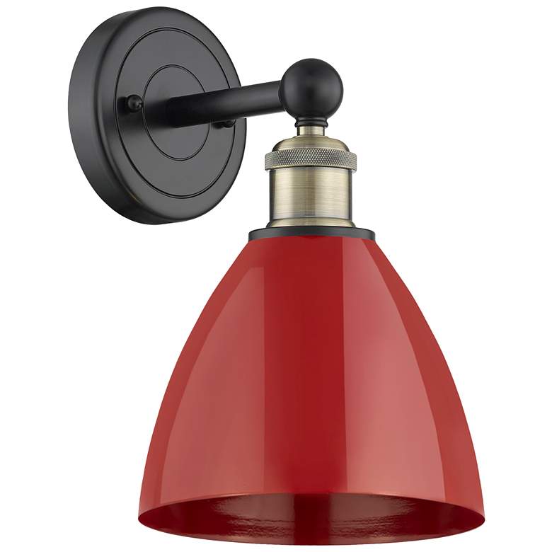 Image 1 Edison Plymouth Dome 12"High Black Antique Brass Sconce With Red Shade