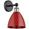 Edison Plymouth Dome 12"High Black Antique Brass Sconce With Red Shade