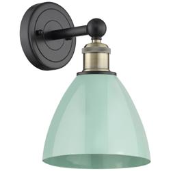 Edison Plymouth Dome 12&quot;High Black Antique Brass Sconce With Seafoam S