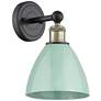 Edison Plymouth Dome 12"High Black Antique Brass Sconce With Seafoam S