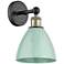 Edison Plymouth Dome 12"High Black Antique Brass Sconce With Seafoam S
