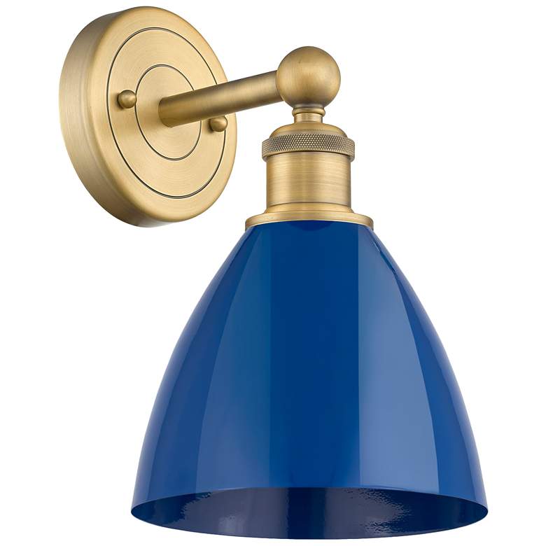 Image 1 Edison Plymouth Dome 12"High Brushed Brass Sconce With Blue Shade