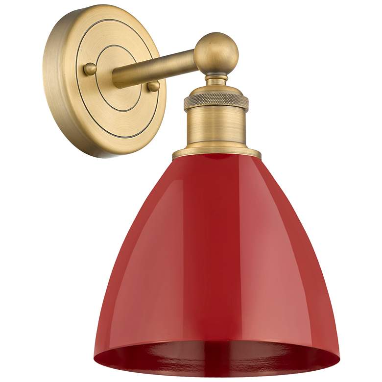 Image 1 Edison Plymouth Dome 12"High Brushed Brass Sconce With Red Shade
