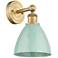 Edison Plymouth Dome 12"High Brushed Brass Sconce With Seafoam Shade