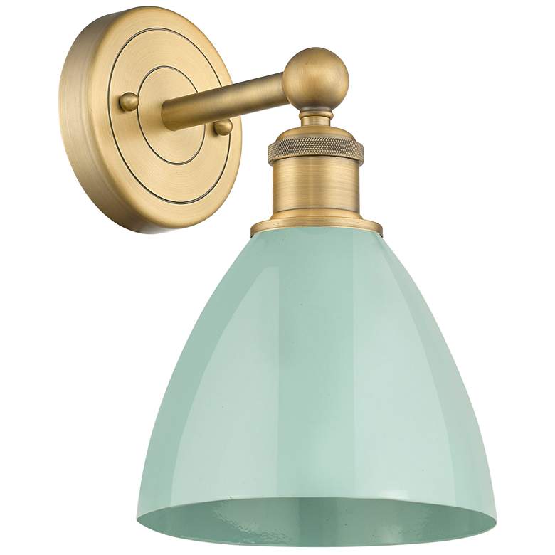 Image 1 Edison Plymouth Dome 12 inchHigh Brushed Brass Sconce With Seafoam Shade