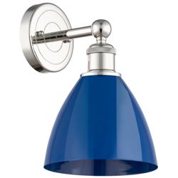 Edison Plymouth Dome 12&quot;High Polished Nickel Sconce With Blue Shade