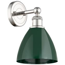 Edison Plymouth Dome 12&quot;High Polished Nickel Sconce With Green Shade