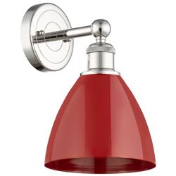 Edison Plymouth Dome 12&quot;High Polished Nickel Sconce With Red Shade