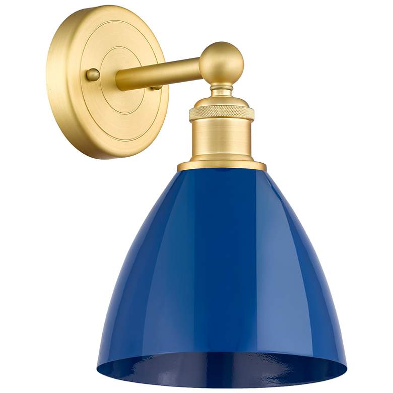 Image 1 Edison Plymouth Dome 12"High Satin Gold Sconce With Blue Shade
