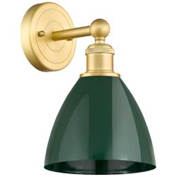 Edison Plymouth Dome 12"High Satin Gold Sconce With Green Shade