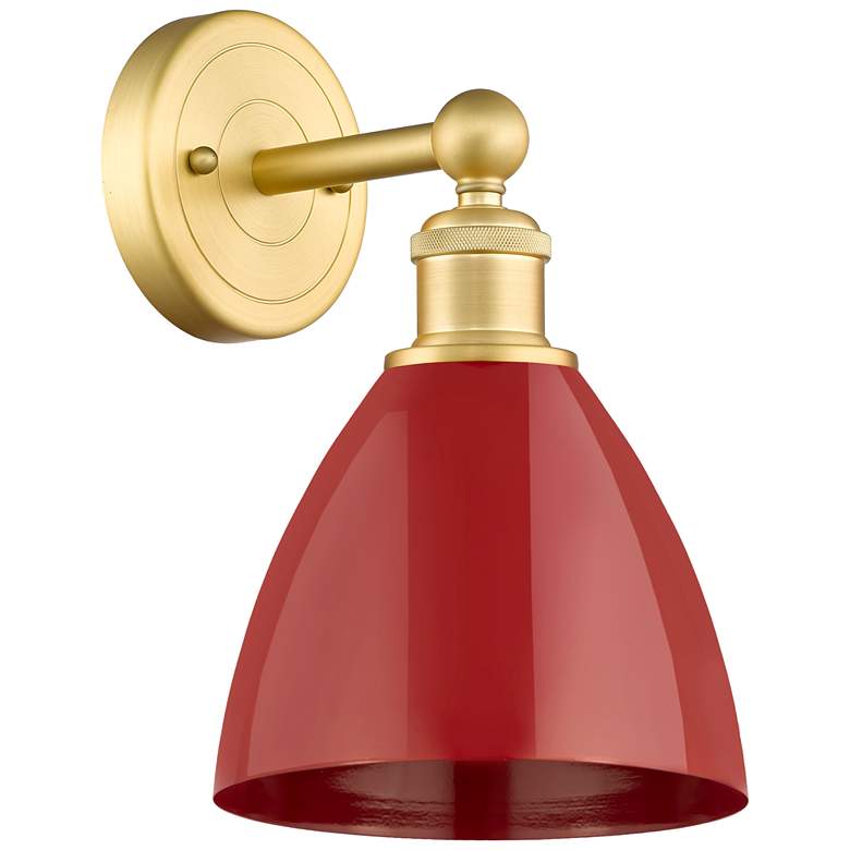 Image 1 Edison Plymouth Dome 12"High Satin Gold Sconce With Red Shade