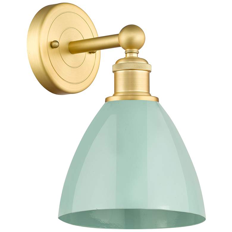 Image 1 Edison Plymouth Dome 12 inchHigh Satin Gold Sconce With Seafoam Shade
