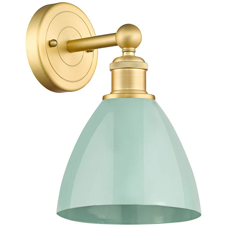 Image 1 Edison Plymouth Dome 12 inchHigh Satin Gold Sconce With Seafoam Shade