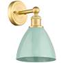 Edison Plymouth Dome 12"High Satin Gold Sconce With Seafoam Shade