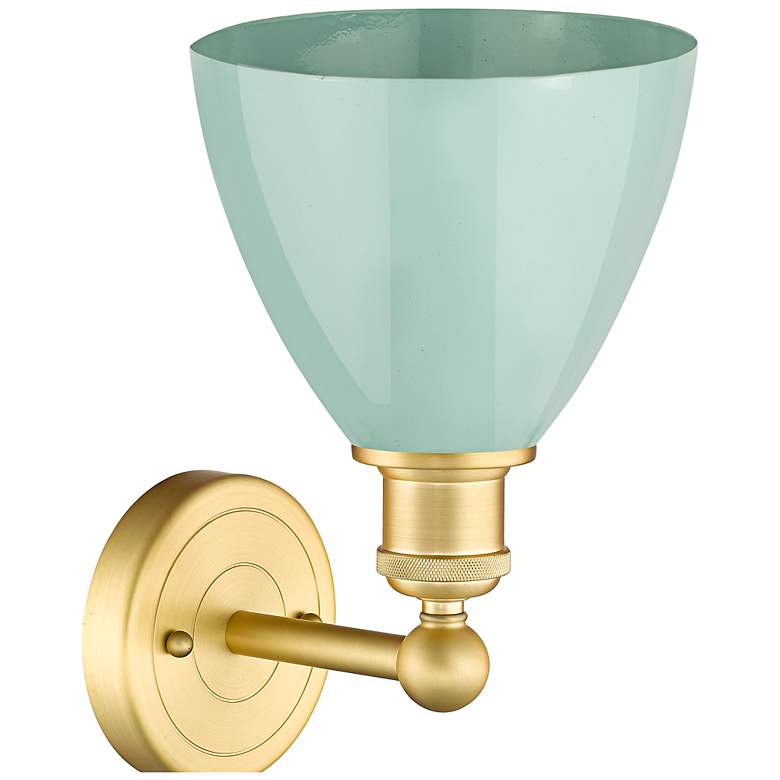 Image 3 Edison Plymouth Dome 12"High Satin Gold Sconce With Seafoam Shade more views
