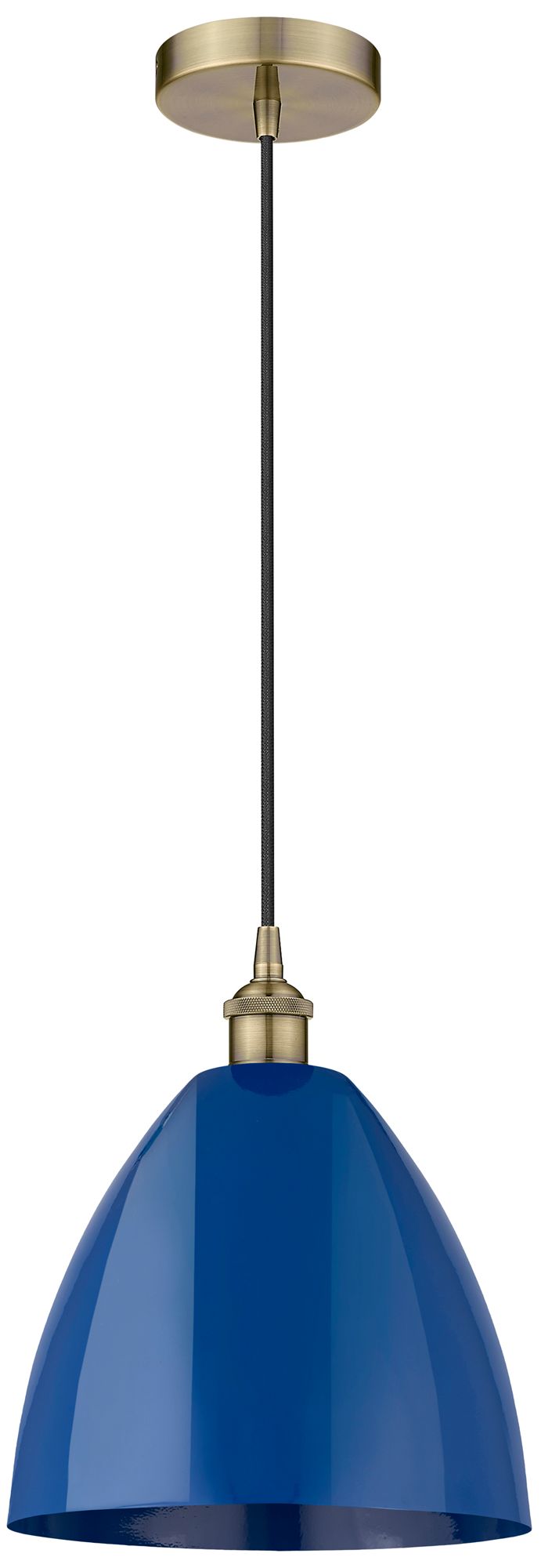 Edison Plymouth Dome 12"W Antique Brass Corded Mini Pendant w/ Blue Sh