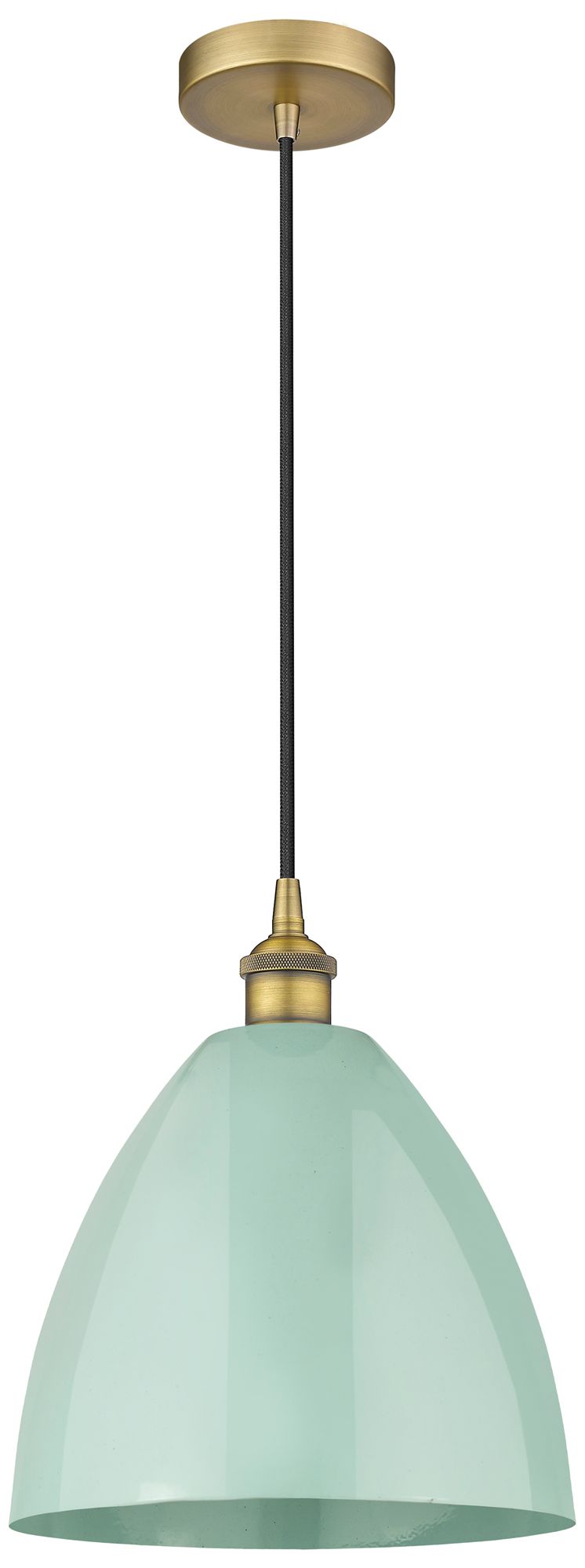 Edison Plymouth Dome 12"W Brushed Brass Cord Mini Pendant w/ Seafoam S