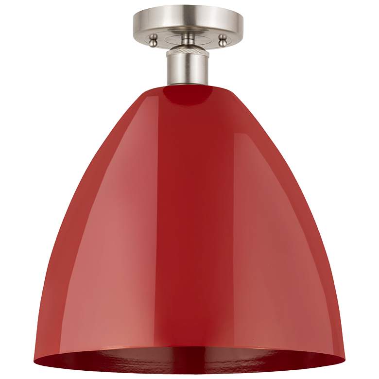 Image 1 Edison Plymouth Dome 12"W Brushed Nickel Semi Flush Mount w/ Red Shade
