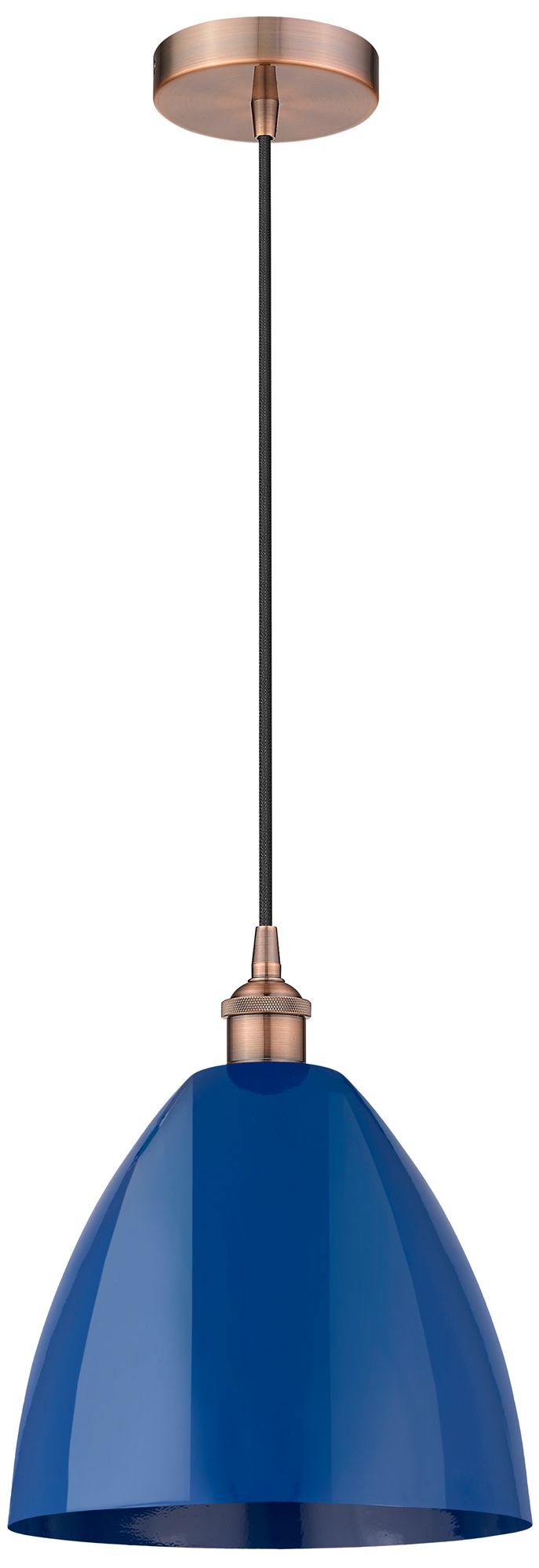 Edison Plymouth Dome 12"W Copper Cord Hung Mini Pendant w/ Blue Shade