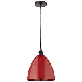 Image1 of Edison Plymouth Dome 12"W Oiled Bronze Cord Hung Mini Pendant w/ Red S