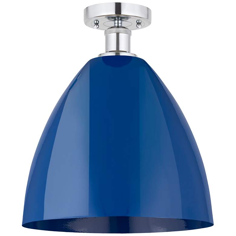 Image 1 Edison Plymouth Dome 12"W Polished Chrome Semi Flush Mount w/ Blue Sha