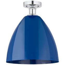 Edison Plymouth Dome 12"W Polished Chrome Semi Flush Mount w/ Blue Sha