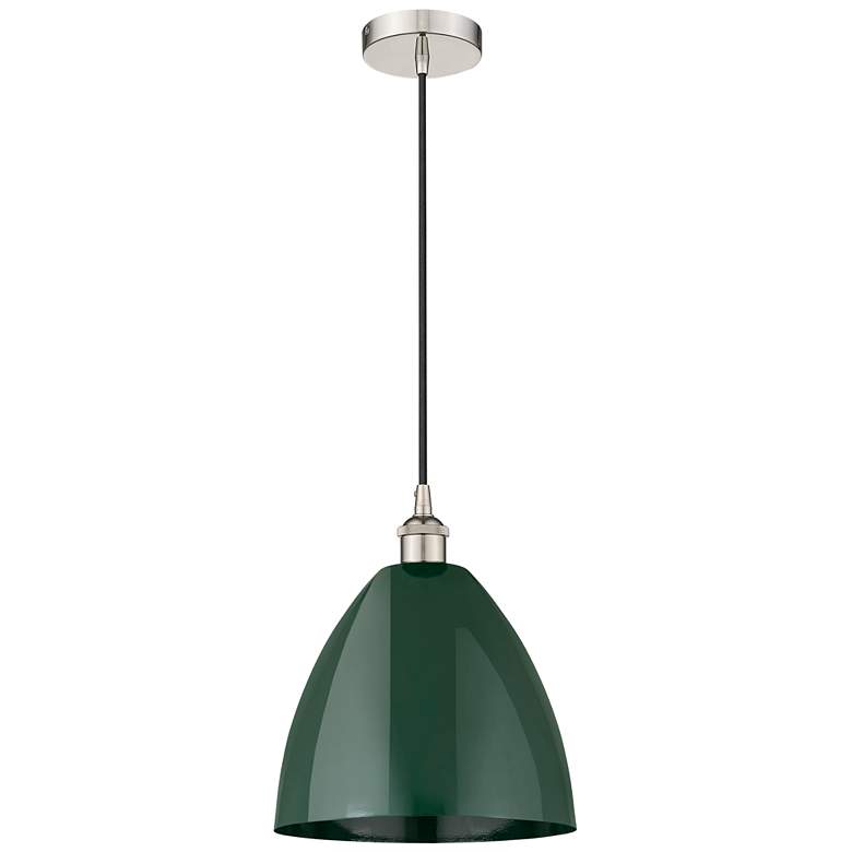 Image 1 Edison Plymouth Dome 12"W Polished Nickel Cord Mini Pendant w/ Green S