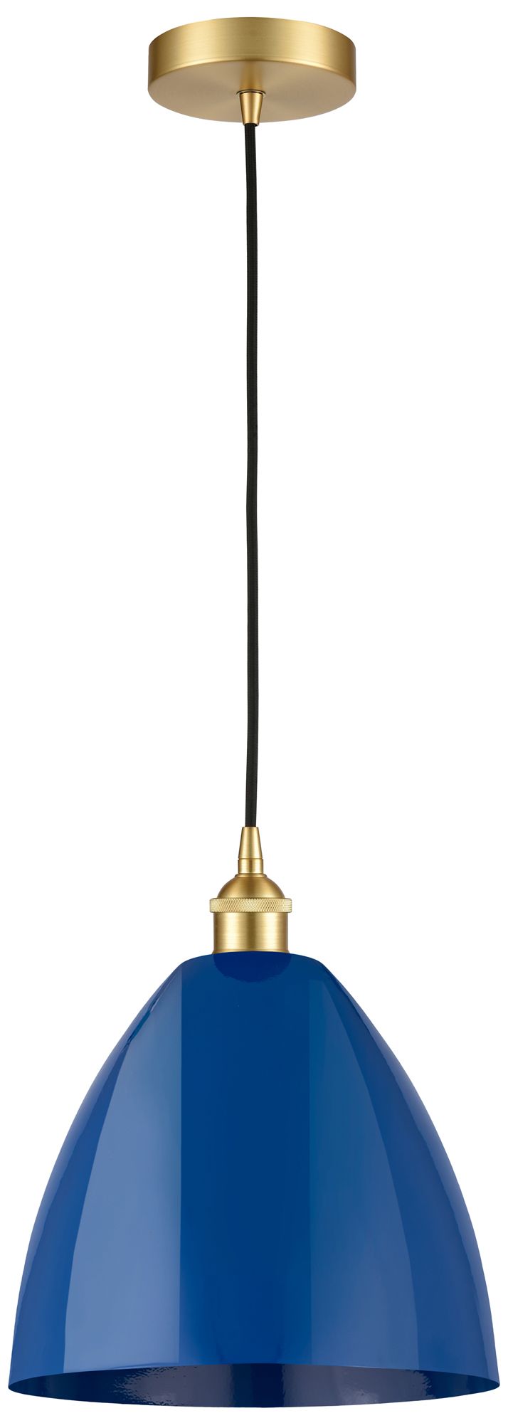 Edison Plymouth Dome 12"W Satin Gold Cord Hung Mini Pendant w/ Blue Sh