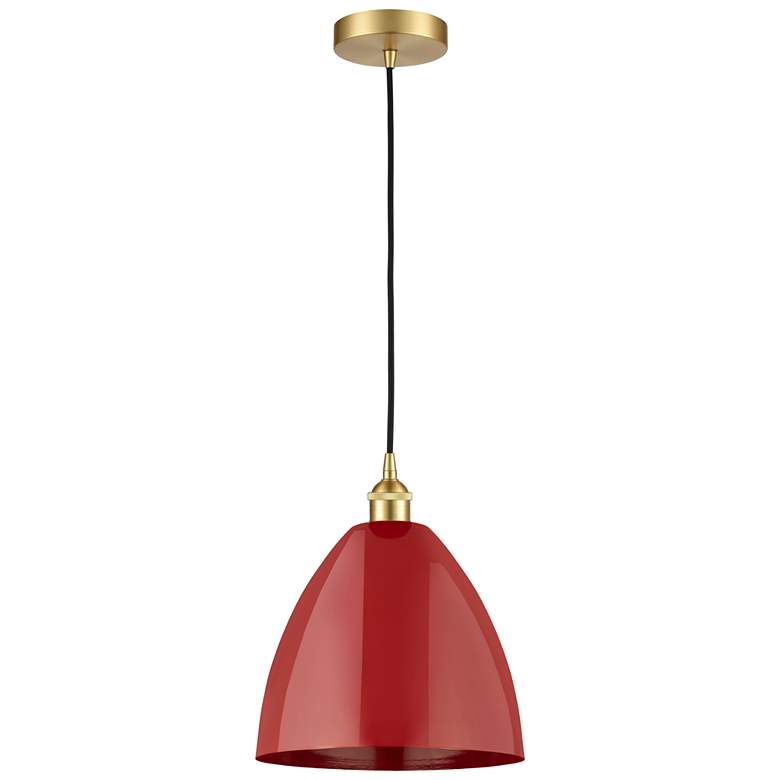Image 1 Edison Plymouth Dome 12"W Satin Gold Cord Hung Mini Pendant w/ Red Sha