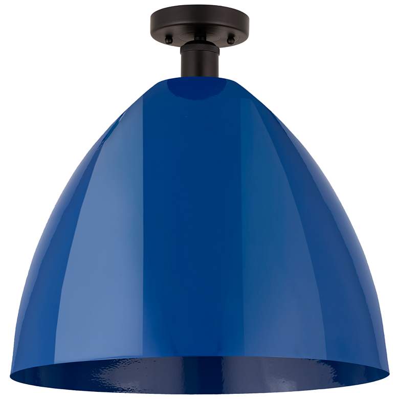 Image 1 Edison Plymouth Dome 16" Wide Bronze Semi Flush Mount w/ Blue Shade