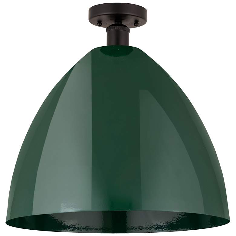 Image 1 Edison Plymouth Dome 16" Wide Bronze Semi Flush Mount w/ Green Shade