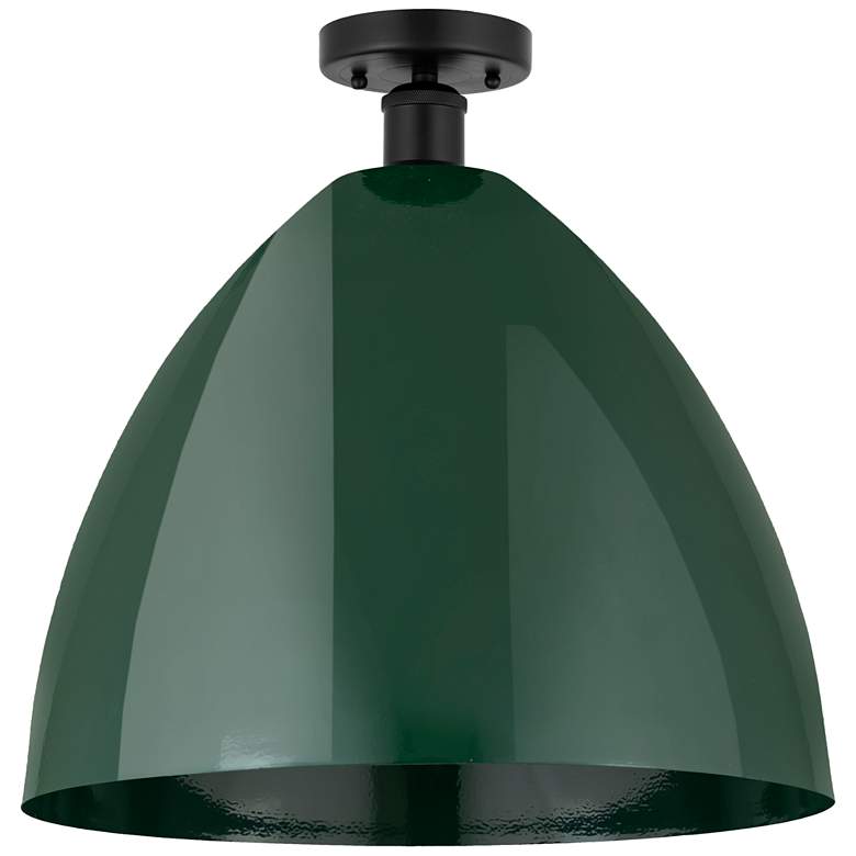 Image 1 Edison Plymouth Dome 16" Wide Matte Black Semi Flush Mount w/ Green Sh