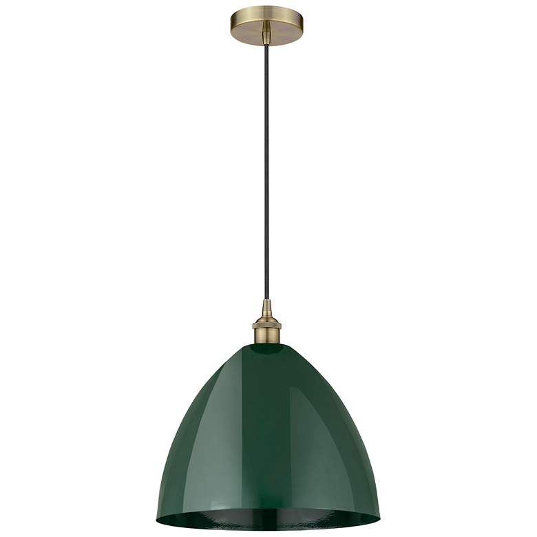 Image 1 Edison Plymouth Dome 16"W Antique Brass Corded Mini Pendant w/ Green S