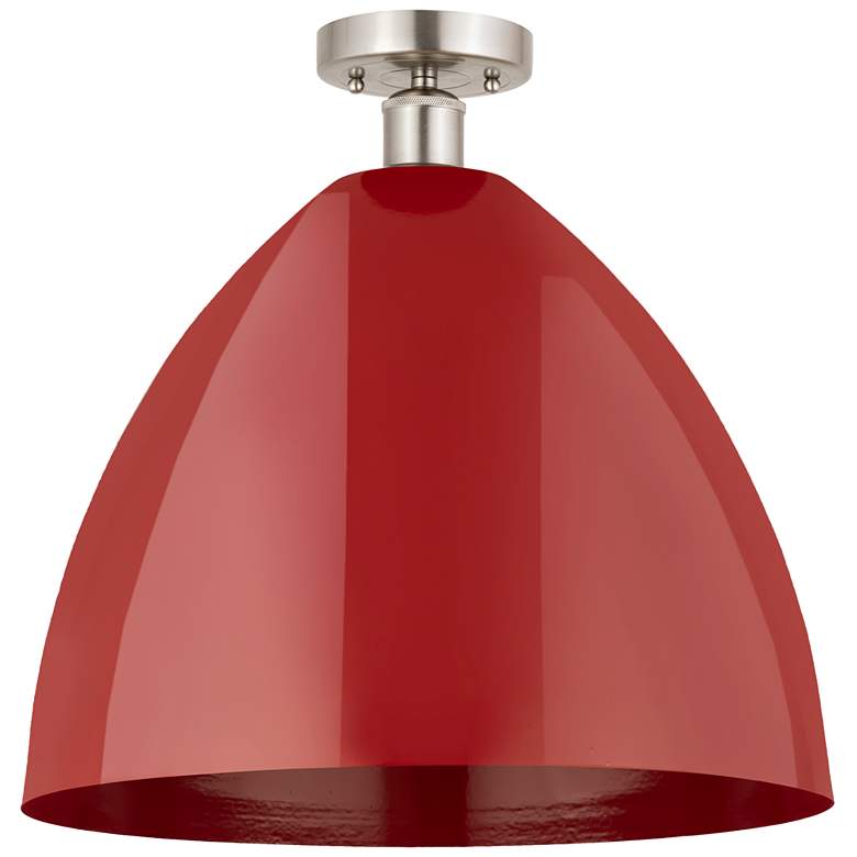 Image 1 Edison Plymouth Dome 16"W Brushed Nickel Semi Flush Mount w/ Red Shade