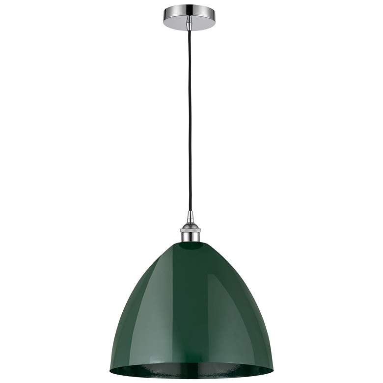 Image 1 Edison Plymouth Dome 16"W Chrome Cord Hung Mini Pendant w/ Green Shade