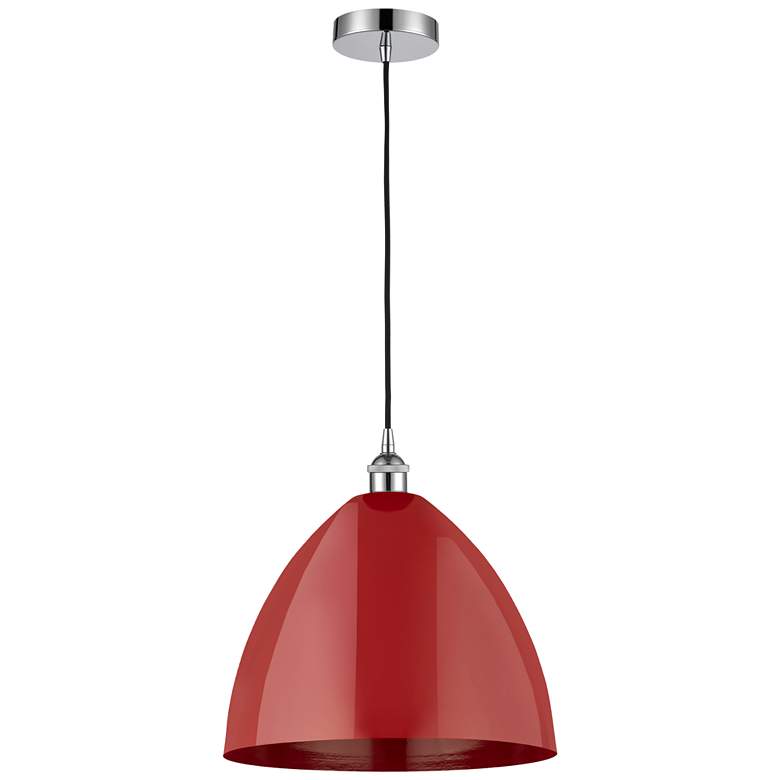 Image 1 Edison Plymouth Dome 16"W Chrome Cord Hung Mini Pendant w/ Red Shade