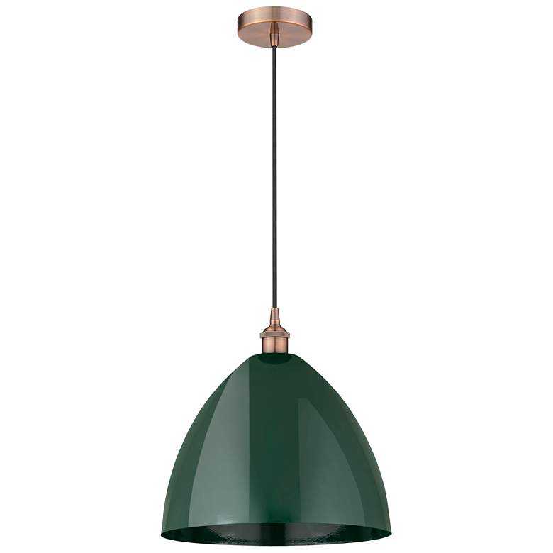 Image 1 Edison Plymouth Dome 16"W Copper Cord Hung Mini Pendant w/ Green Shade